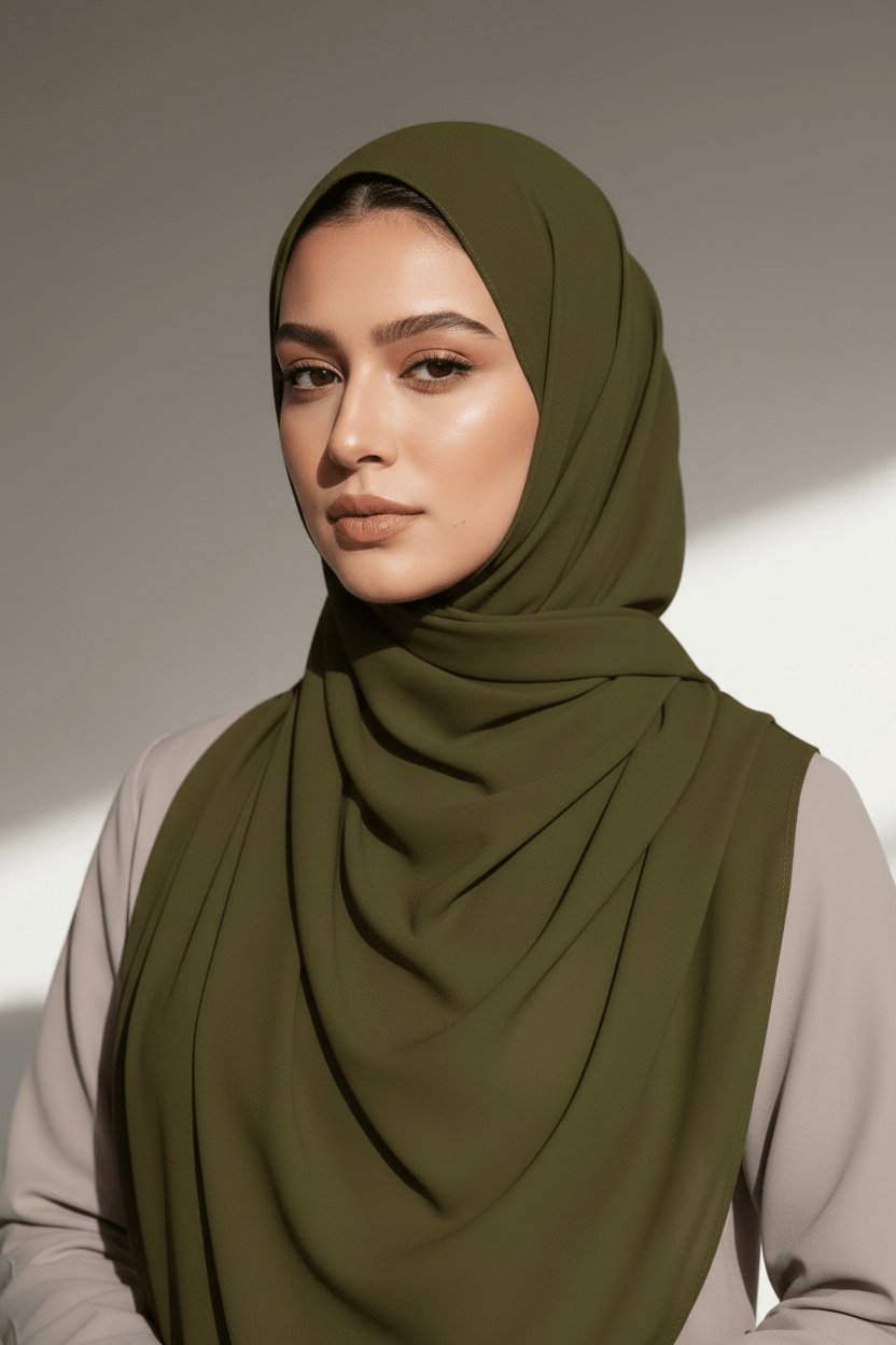 Georgette Hijab - Olive Green