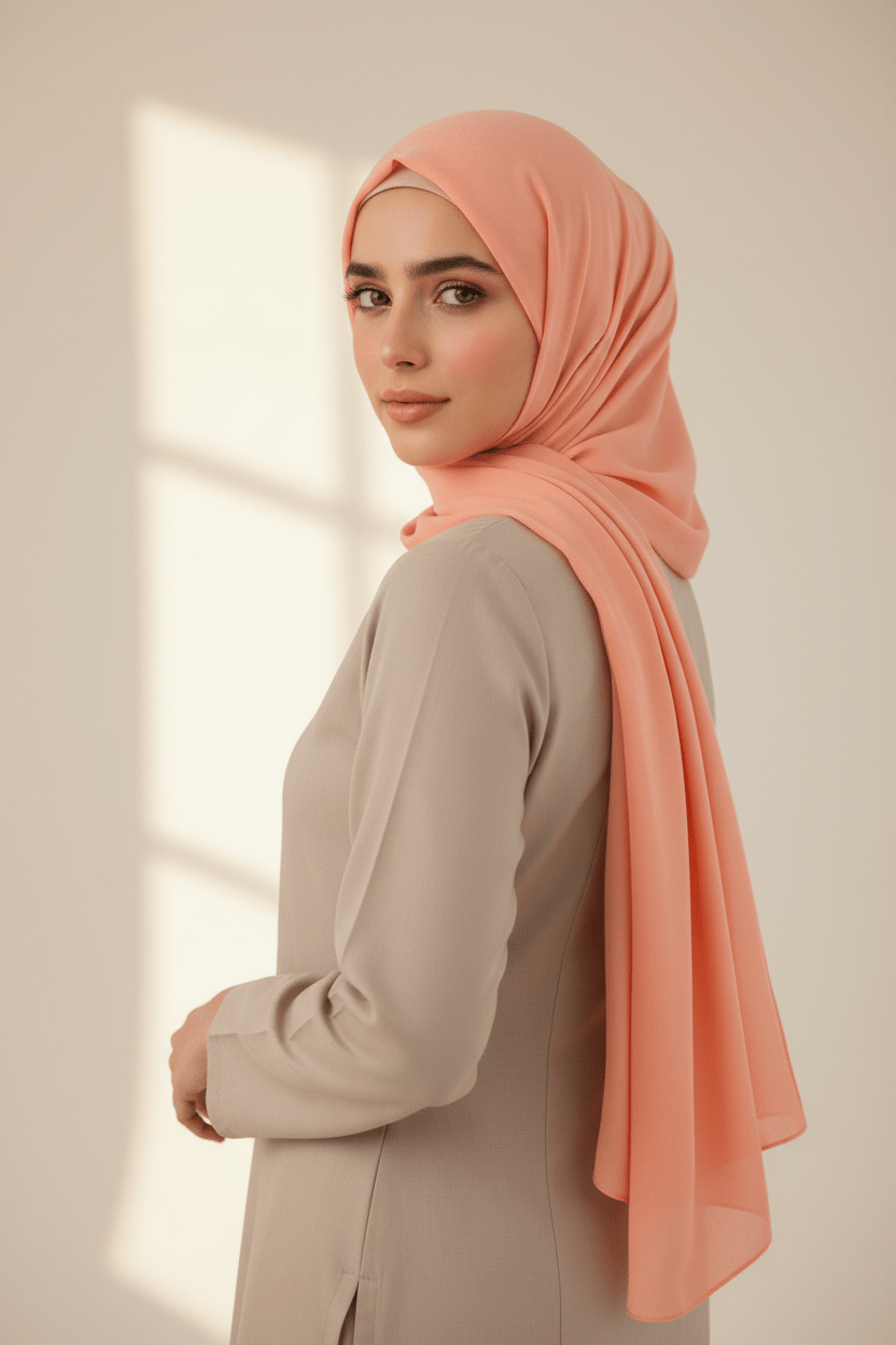 Georgette Hijab - Peach Pacific